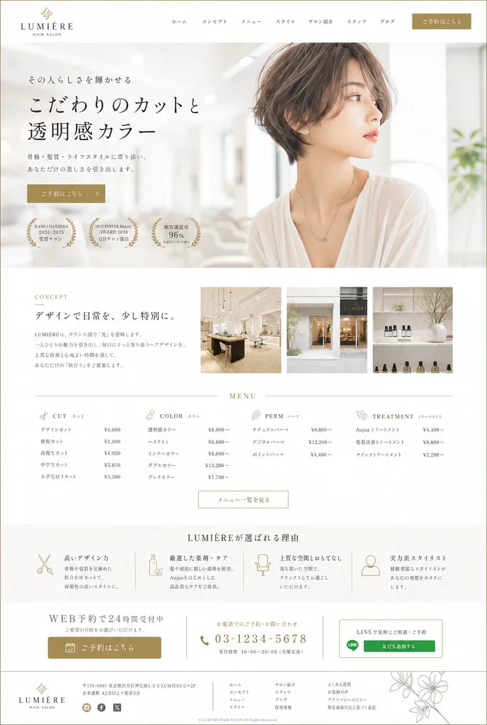 美容室のLPデザインサンプル